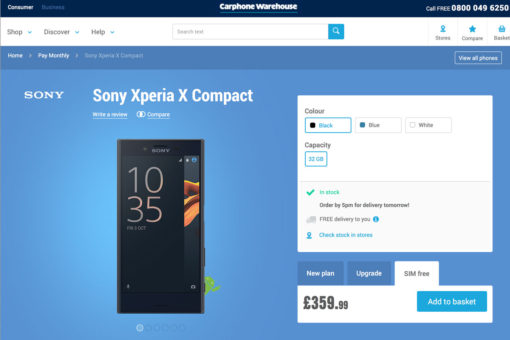 Xperia X Compactが早くもイギリスで発売開始!価格は359ポンドで約5万円とのこと
